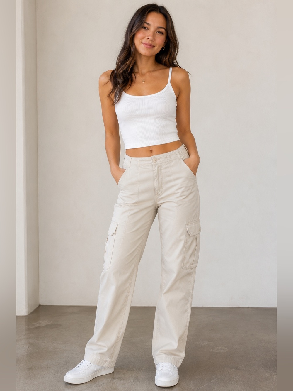 Abercrombie & Fitch Light Beige Wide Leg Cargo Pants - Picture 2 of 10